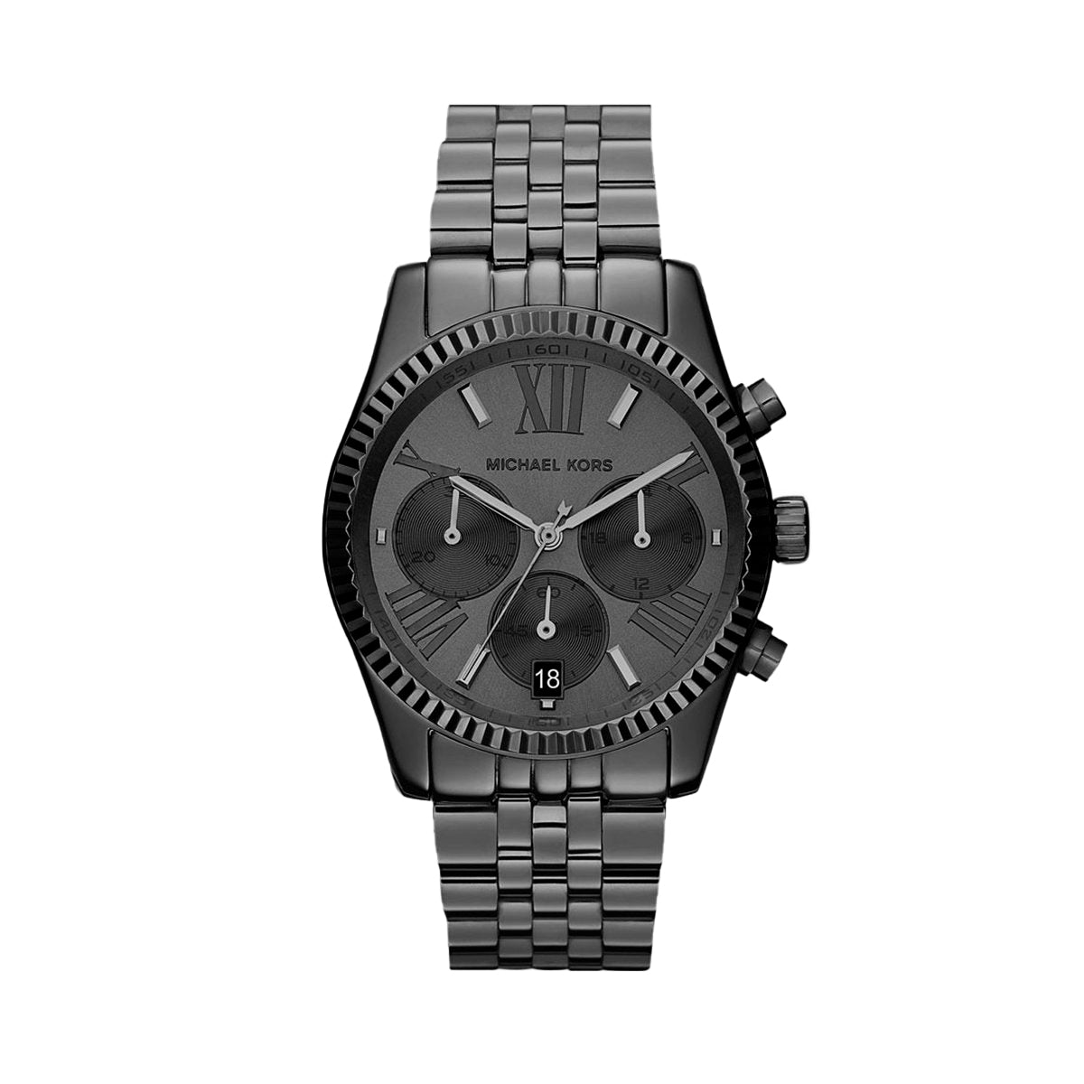 Michael Kors MK5709 watch for women with a black dial and stainless steel strap.