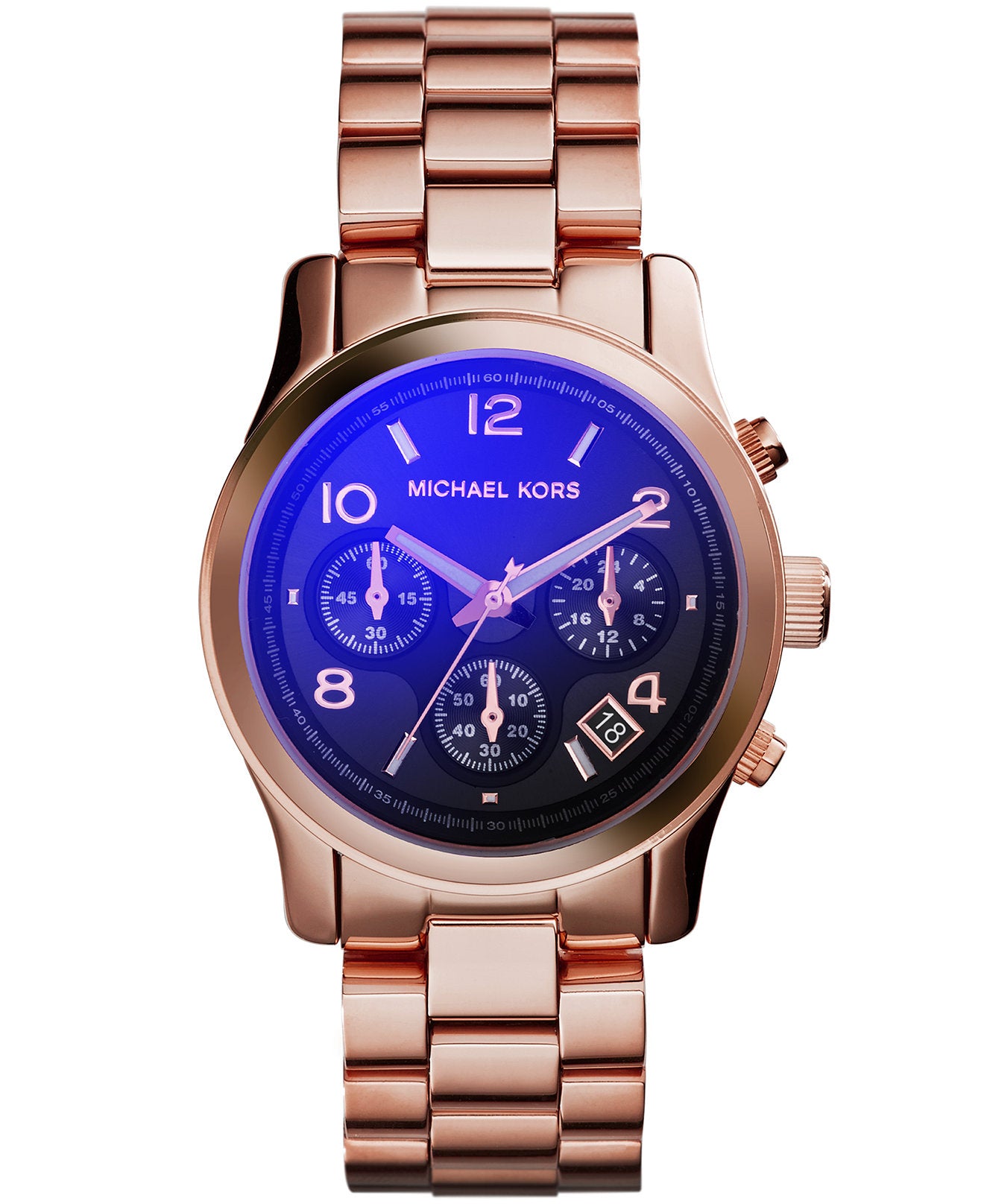 Michael Kors MK5940 watch for women with a pink dial and steel strap.