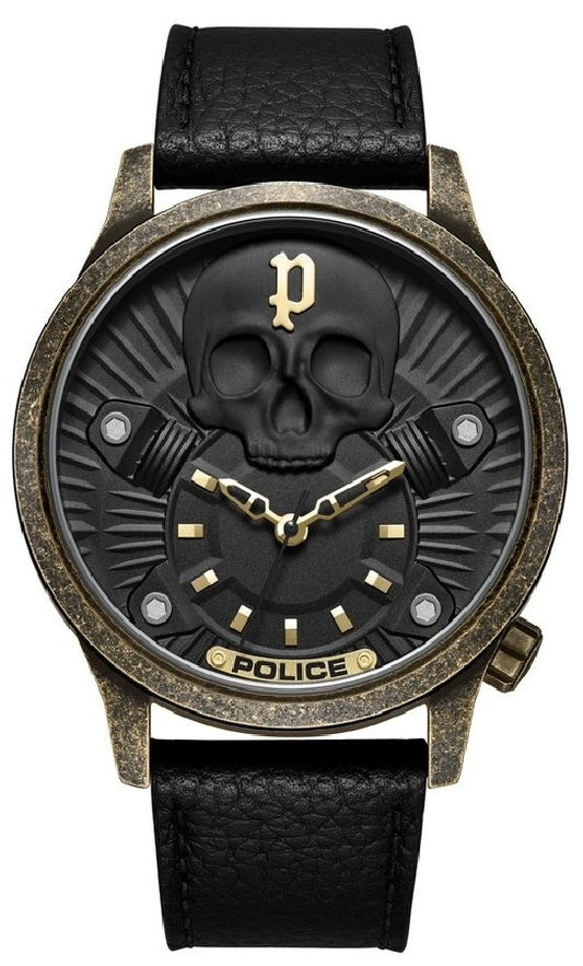 Police PEWJA2227702 watch for man with a black dial and leather strap.