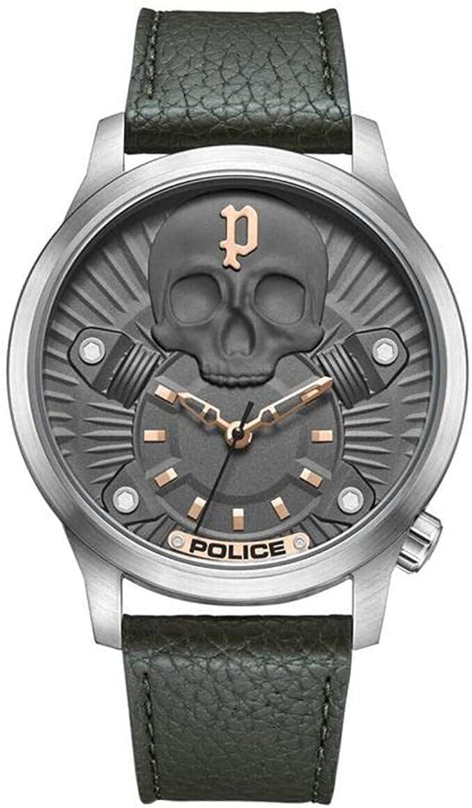 Police PEWJA2227703 watch for man with a grey dial and leather strap.