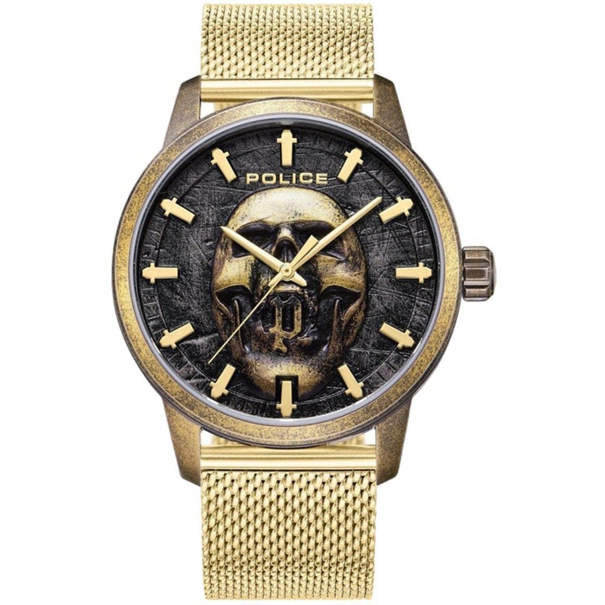 Police PEWJG0005504 watch for man with a black dial and stainless steel strap.
