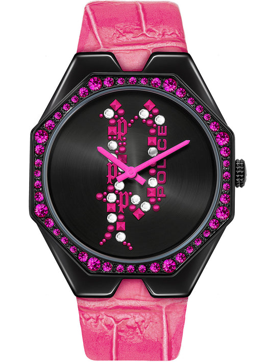 Police PEWLA2008202 watch for women with a black dial and leather strap.