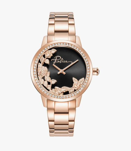 Police PEWLG2202204 watch for women with a black dial and stainless steel strap.