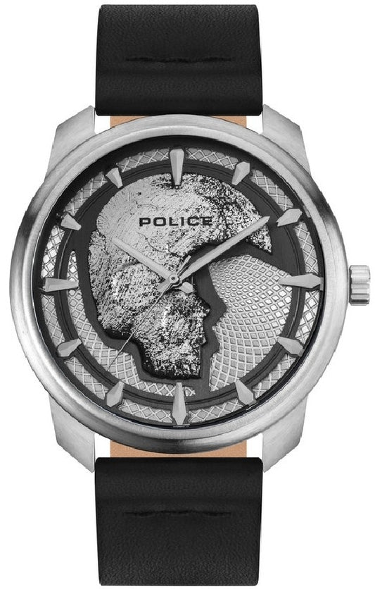 Police PL.15714JS-04 watch for man with a grey dial and leather strap.