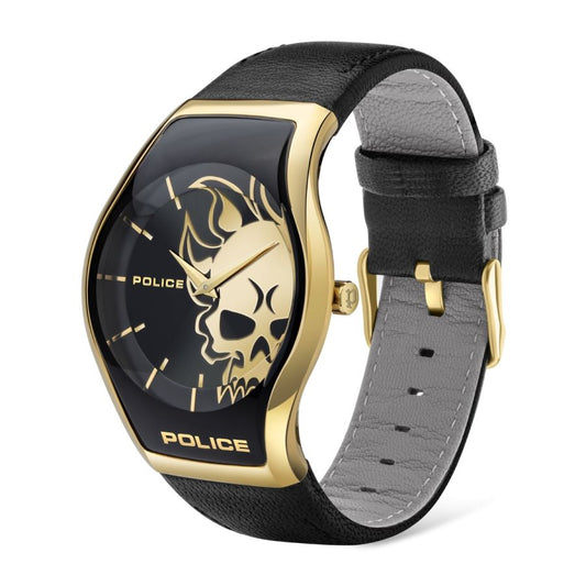 Police PL.16114JSG-02 watch for man with a black dial and leather strap.