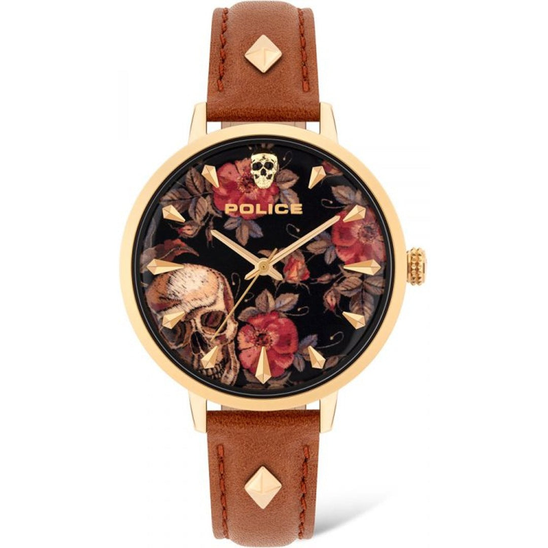 Police PL16034MSG.02 watch for women with a red dial and leather strap.