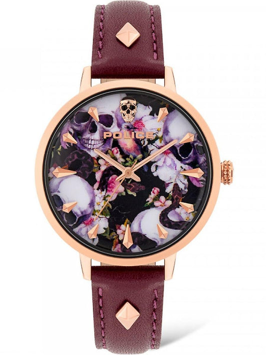 Police PL16034MSR-02A watch for women with a multicolored dial and leather strap.