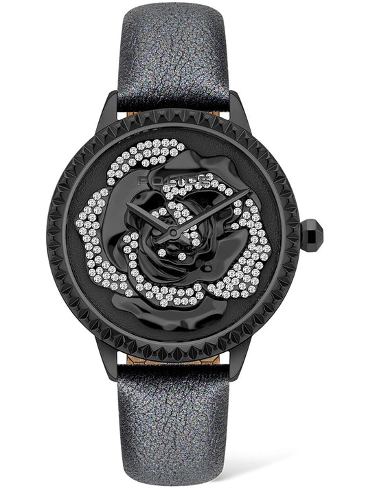 Police PL16073BSB-02 watch for women with a black dial and leather strap.
