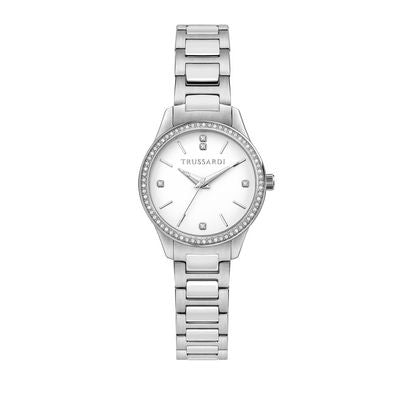 Trussardi R2453151520 watch for women with a white dial and stainless steel strap.