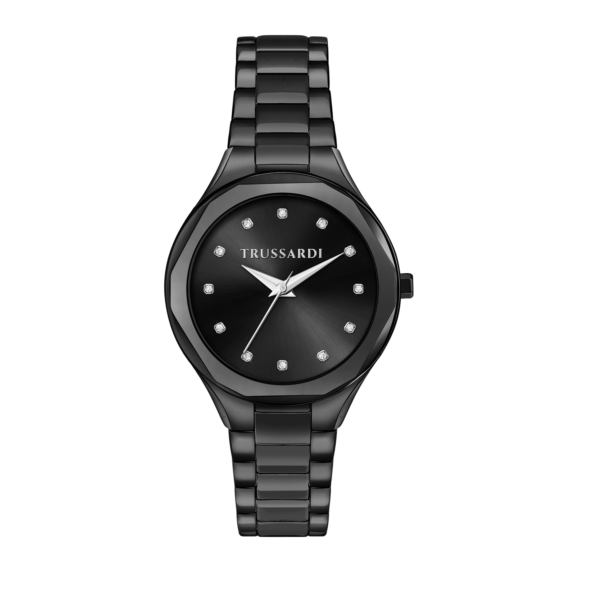 Trussardi R2453157501 watch for women with a black dial and metal strap.