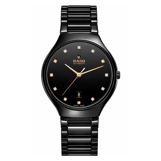 Rado R27113722 watch for unisex with a black dial and stainless steel strap.