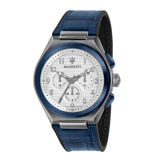 Maserati R8871639001 watch for man with a white dial and fur strap.