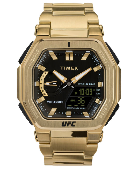 Timex TW2V84500 watch for man with a black dial and stainless steel strap.