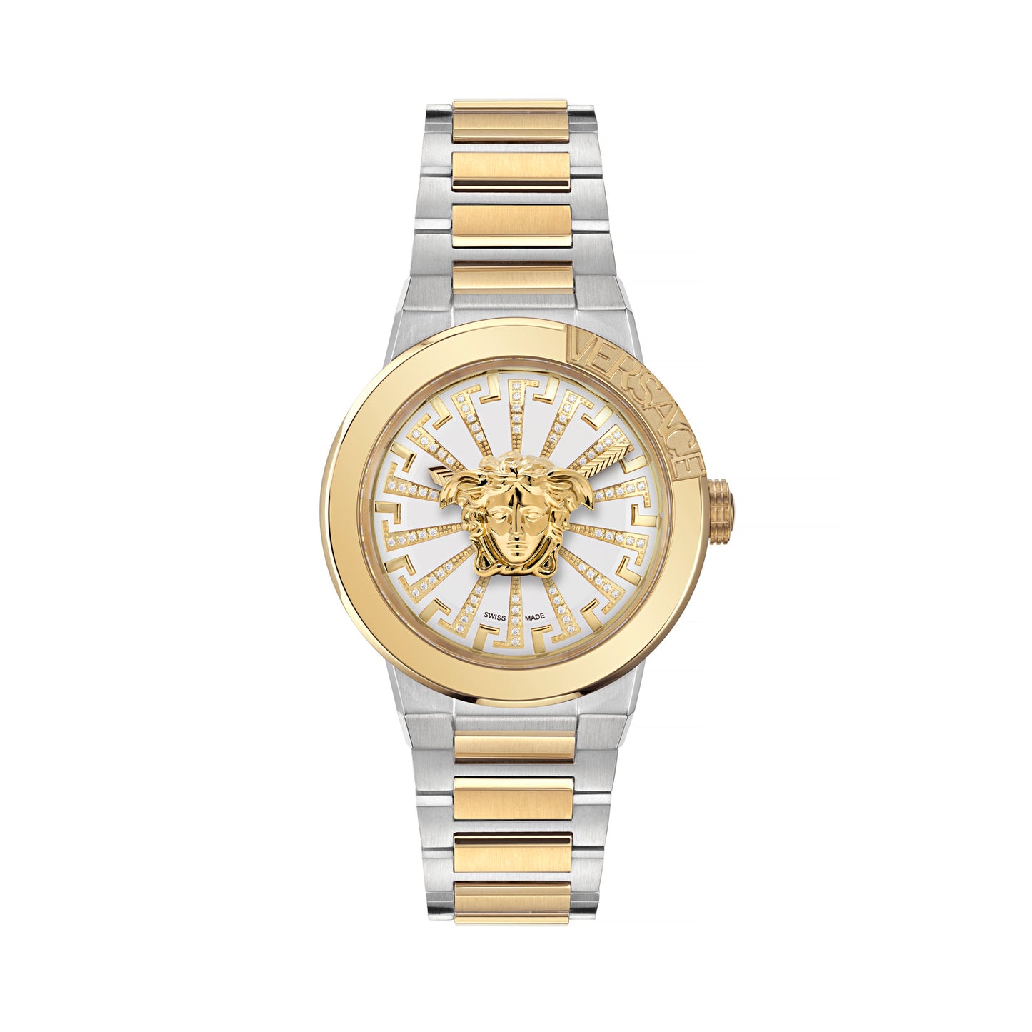 Versace VE3F00823 watch for women with a white dial and stainless steel strap.