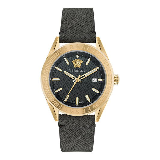 Versace VE6A00223 watch for man with a black dial and leather strap.