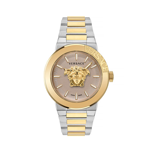 Versace VE7E00423 watch for man with a beige dial and stainless steel strap.