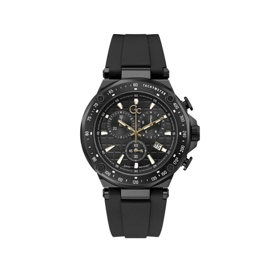 Gc Y81008G2MF watch for man with a black dial and silicone strap.