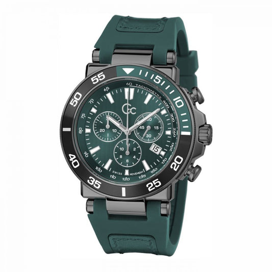 Gc Z14007G9MF watch for man with a green dial and silicone strap.