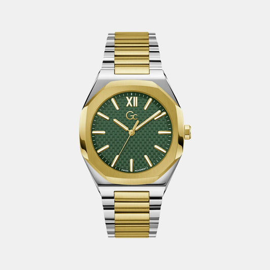 Gc Z26002G9MF watch for man with a green dial and stainless steel strap.