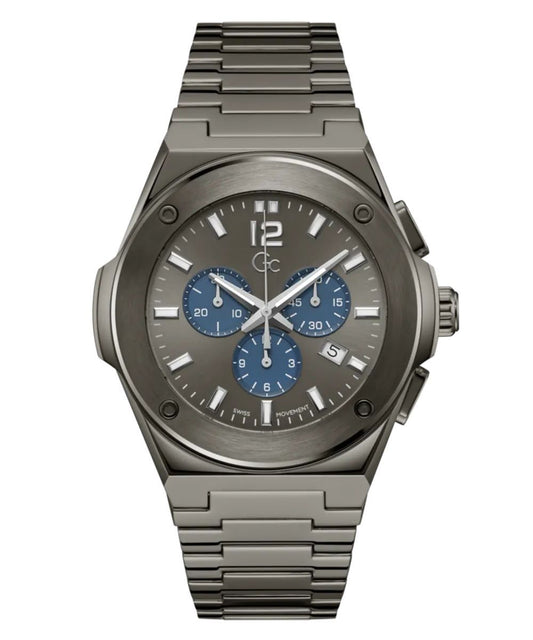 Gc Z33003G5MF watch for man with a grey dial and stainless steel strap.